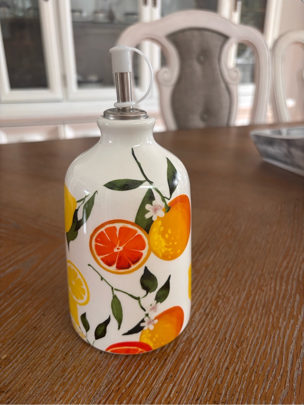 Ashland White Ceramic Bottle with Orange and Yellow Citrus Accents